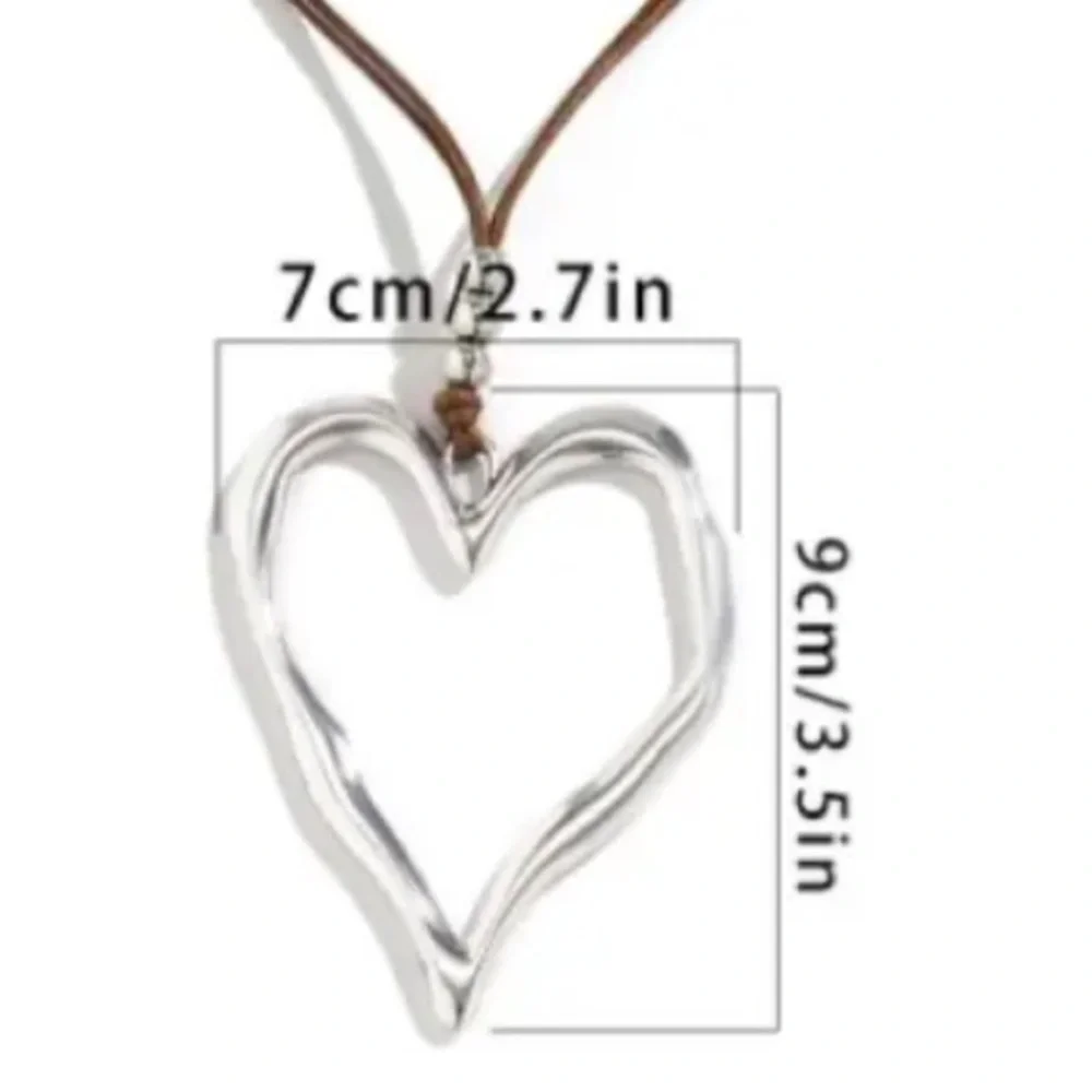 Boho Hammered Silver Heart Necklace | Rustic Cord Pendant C2